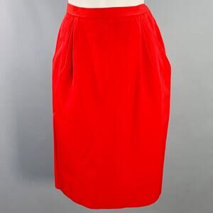 SAINT LAURENT Size 6 Red Cotton Twill Pleated Side Zipper Pencil Skirt